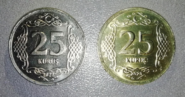 25 kuruşluk madeni paralarkoleksiyon piyasasında 30 ila 35 bin TL arasında alıcı buluyor